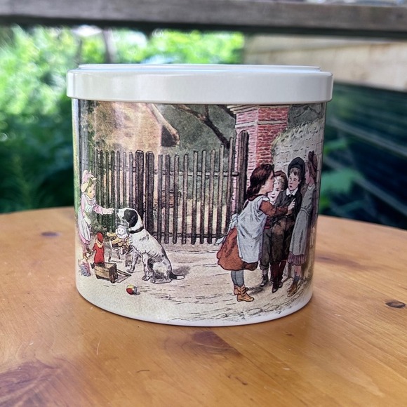 Massilly Other - Vintage French Biscuit Box Victorian Children Dog Metal Canister Massilly Collec